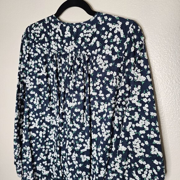 J Crew XS Blue Floral Lightweight Cotton Button Tunic Dress Cottage Beach - Picture 6 of 6